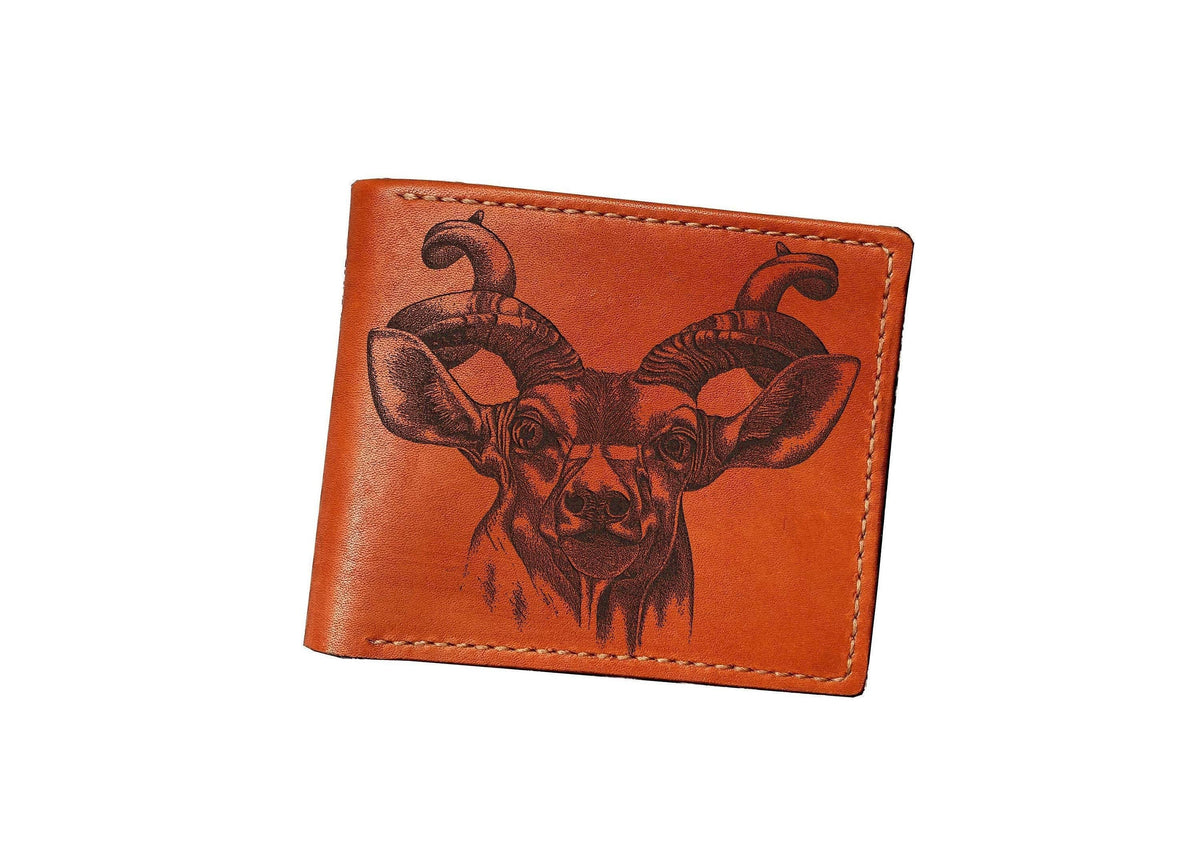 Bighorn Sheep Leather Wallet, Handmade Ram Sketch Wallet