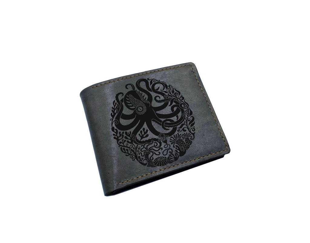 Handmade Leather Kraken Wallet, Personalized Gift