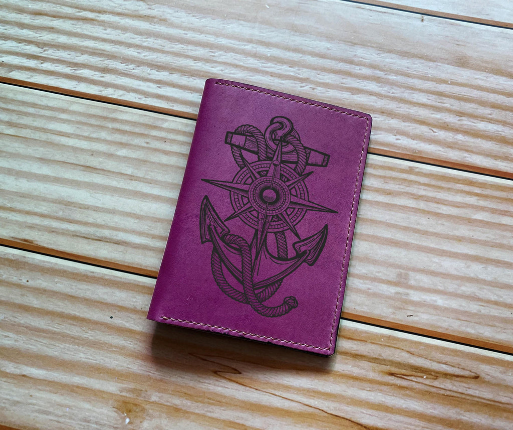 Viking Compass Leather Passport Wallet: Handmade Travel Gift