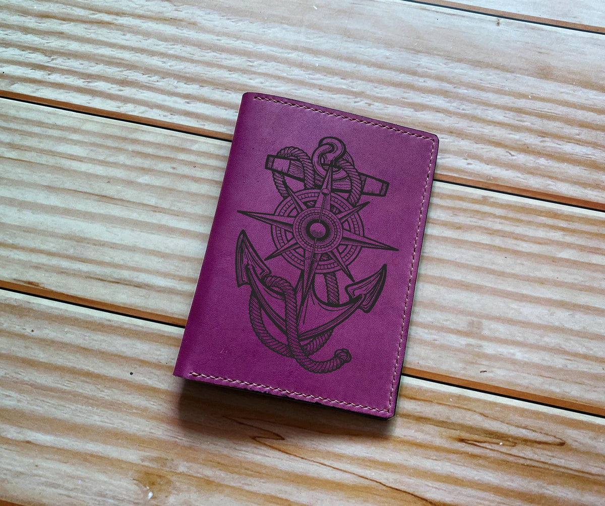 Viking Compass Leather Passport Wallet: Handmade Travel Gift