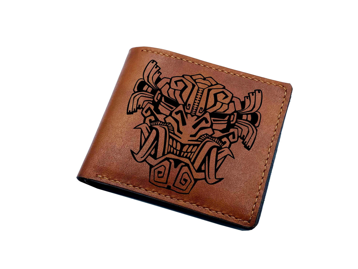 Engraved Leather Wallet, Traditional African Masks, Personalized Gift