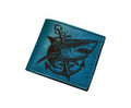 Engraved Shark Anchor Leather Wallet: Personalized Mariner Gift