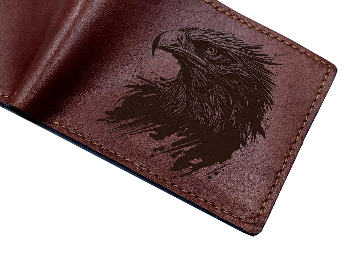 Eagle Drawing Leather Wallet: Handmade Animal Pattern Gift