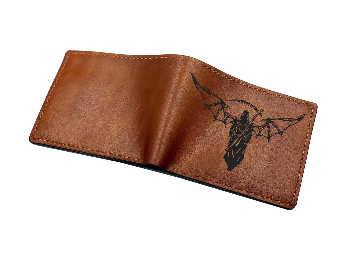 Personalized Leather Wallet: Skull Bat Wings, Horror Pattern