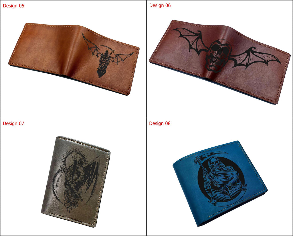 Personalized Leather Wallet: Skull Bat Wings, Horror Pattern