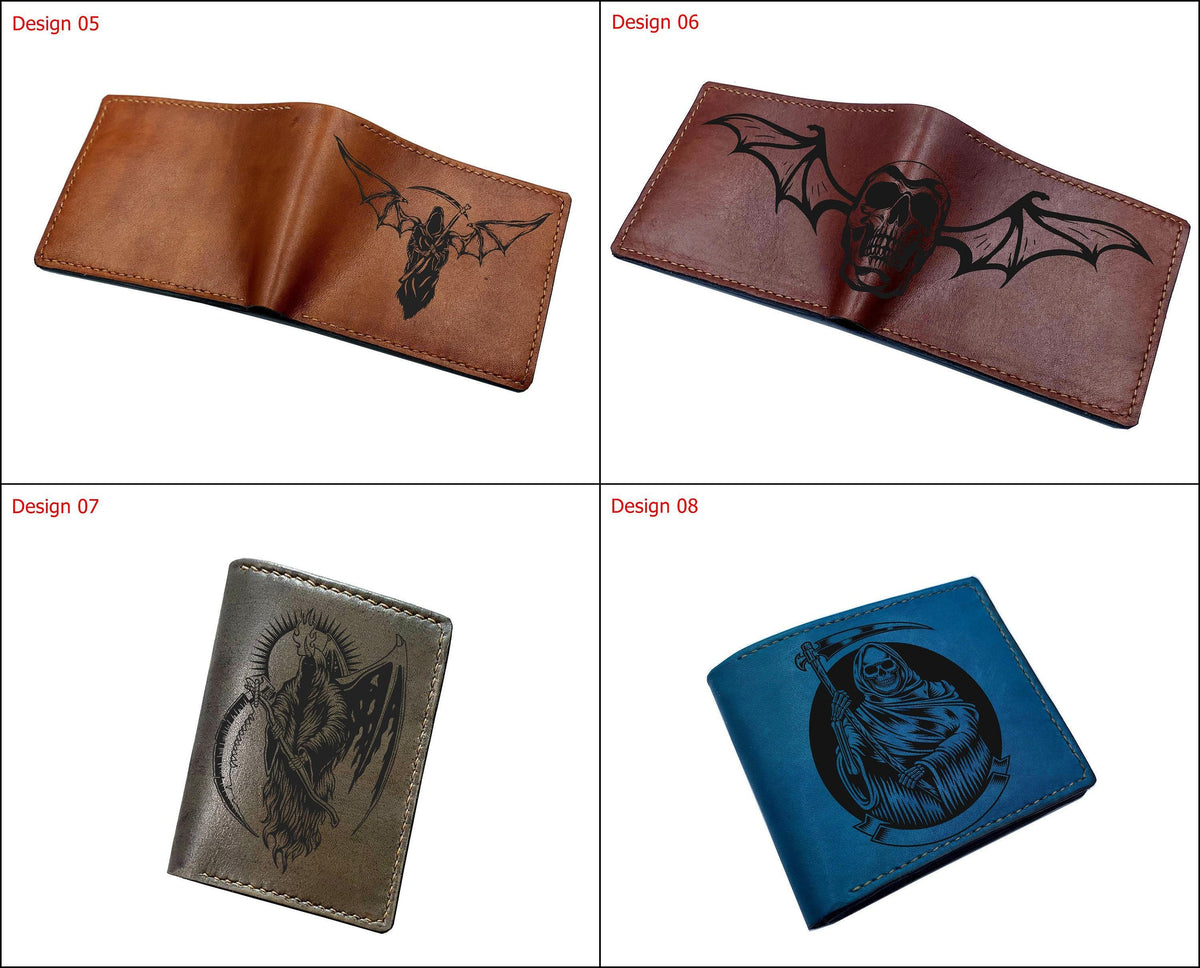 Personalized Leather Wallet: Skull Bat Wings, Horror Pattern