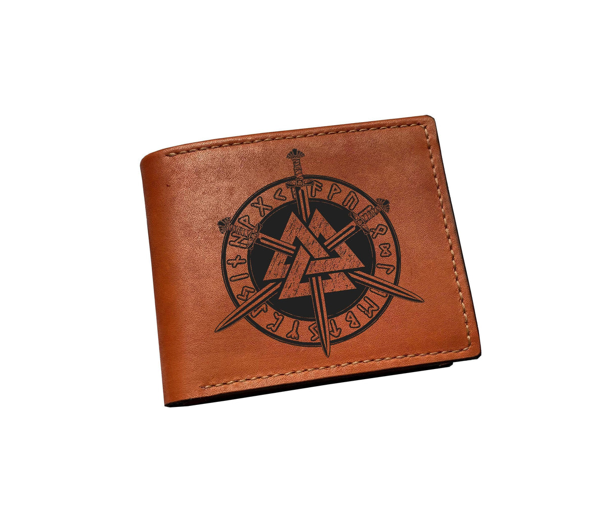 Personalized Leather Celtic Wallet: Valknut Odin Sign, Norse Viking Gift