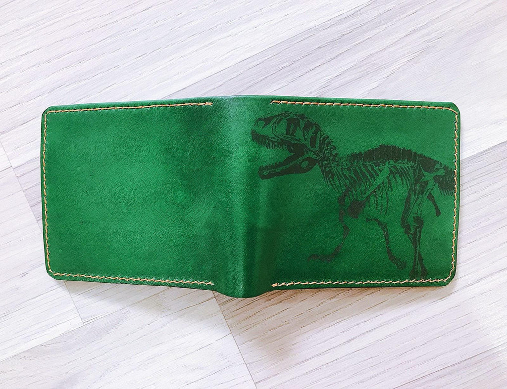 T-Rex Skeleton Leather Bifold Wallet - Personalized Dinosaur Gift