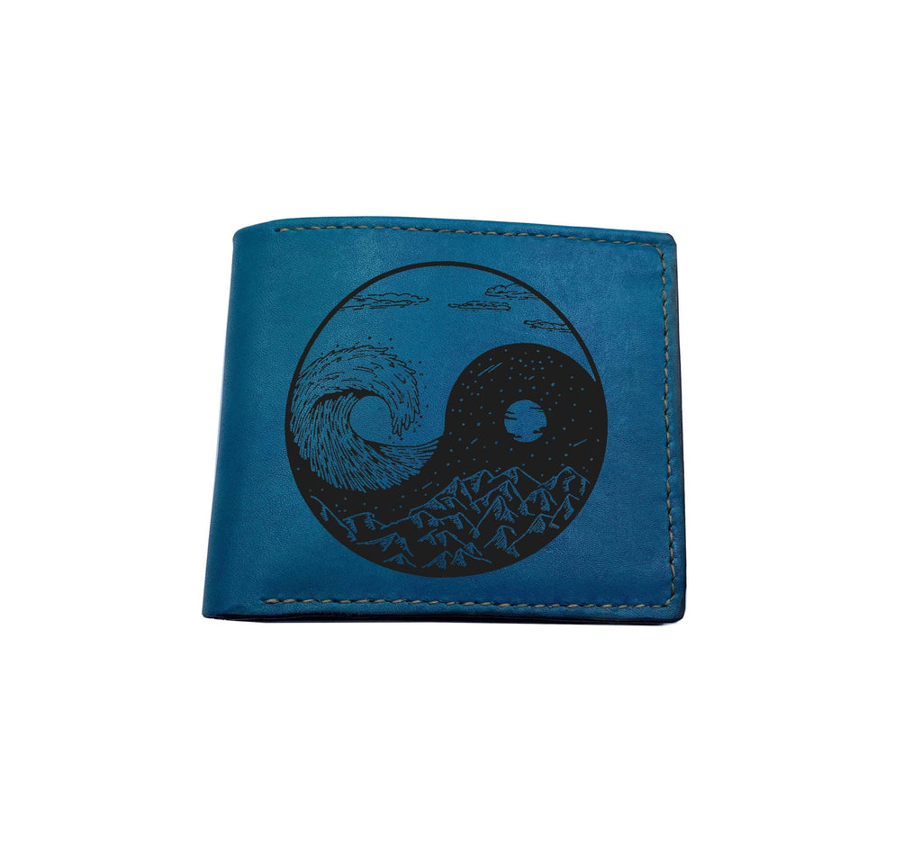 Handmade Leather Yin Yang Wallet, Mountain and Ocean Design