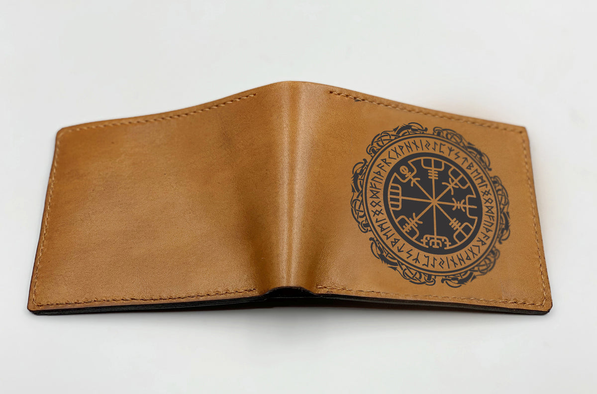 Vegvisir compass viking handcrafted wallet, nordic symbol gift for him