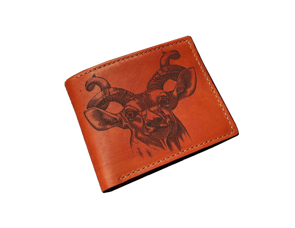 Bighorn sheep sketch leather wallet, Ram head men's wallet, animal pattern gift for him, wallet for dad, gift for boyfriend